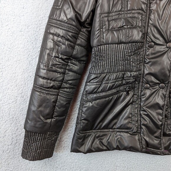 BKE Buckle Puffer Jacket Faux Fur Hood Coat Women's Size Small Black - Picture 5 of 9